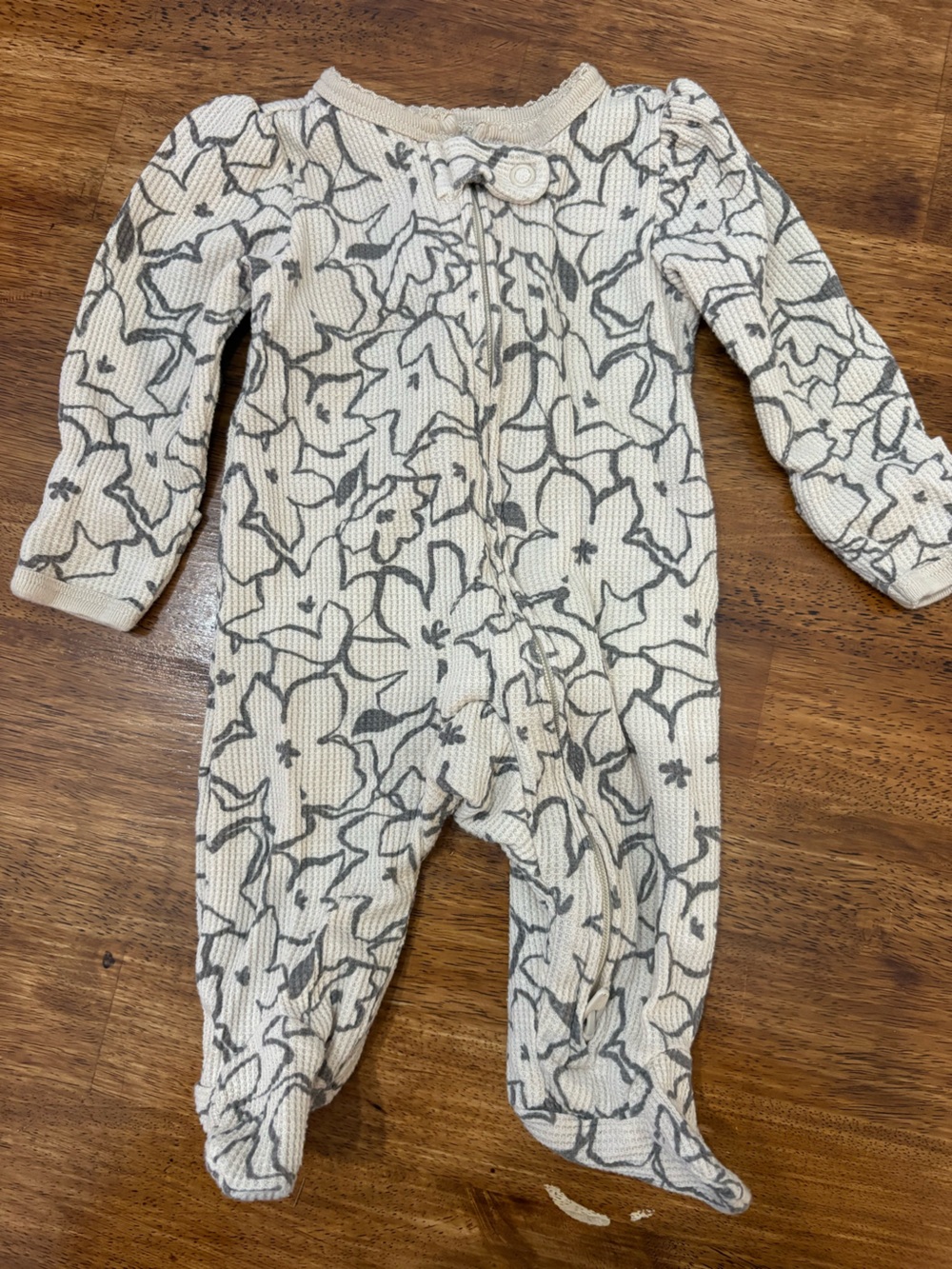 Carter's Cream Waffle Knit Romper with Gray Floral Design